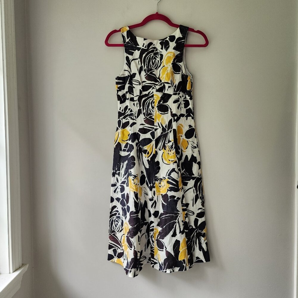THEORY Floral Fit and Flare Midi Dress | Size 2 | Lined Bold Print Ramie RN98406